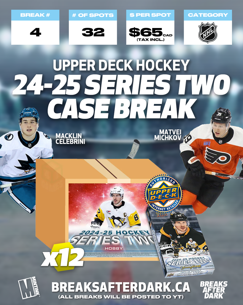 Hockey Break #12- 2024-25 Upper Deck Series 2 Hobby Box Case Break (12 Boxes) - 32 Spots - Random Team - $65/Spot